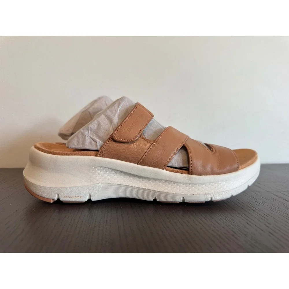 Rockport Qwyn Leather Platform Slide Sandals Womens 8.5 M Natural activSOLE